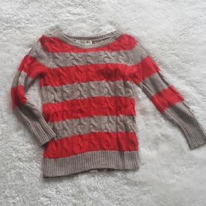 Wide Neck LOFT 3/4 Sleeve Striped Cable Knit XS